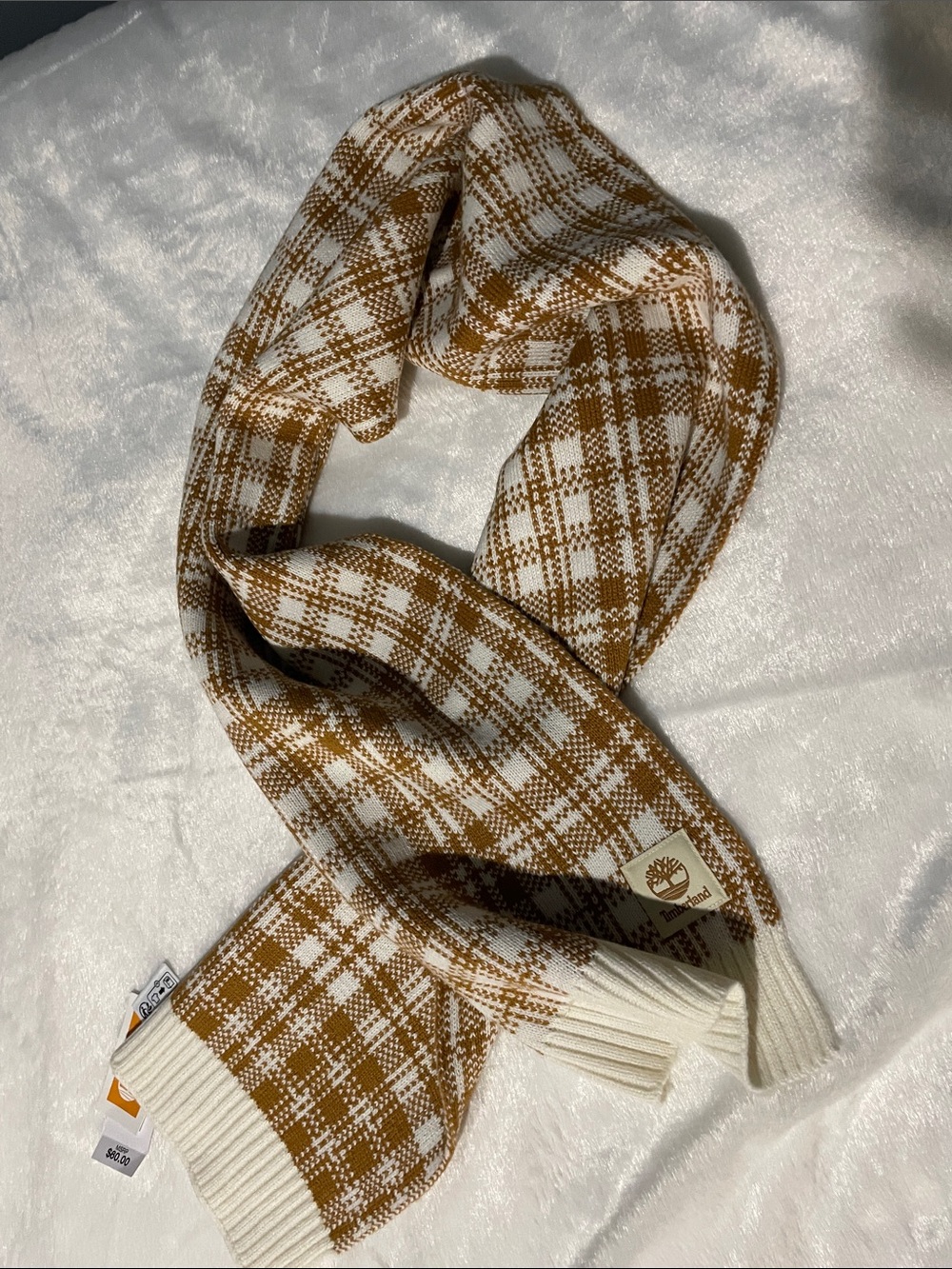 Timberland Brown & White Plaid Knit Scarf